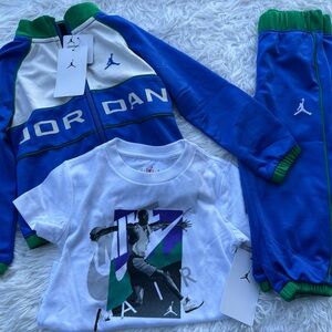 Jordan Kids' Blue and Green Tracksuit with White Tee size 2T boys/girls